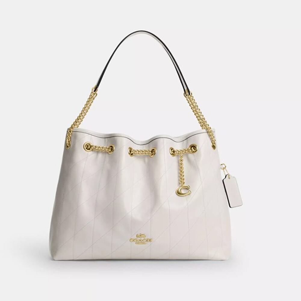 NWT‼️Coach Evelyn Shoulder Bag With Quilting And Charm CES33 Gold/Chalk